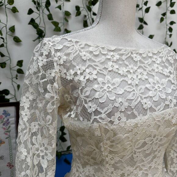 Vintage 60s White Lace Tea Dress Bridal Wedding Lorrie Deb Mod Party XS/S - Picture 5 of 12